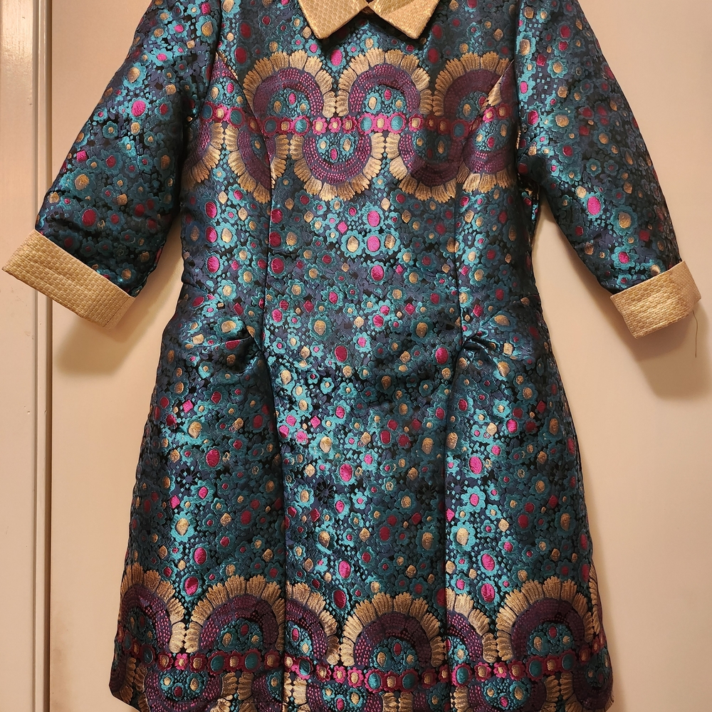 Retro Blue and Gold Mini Dress